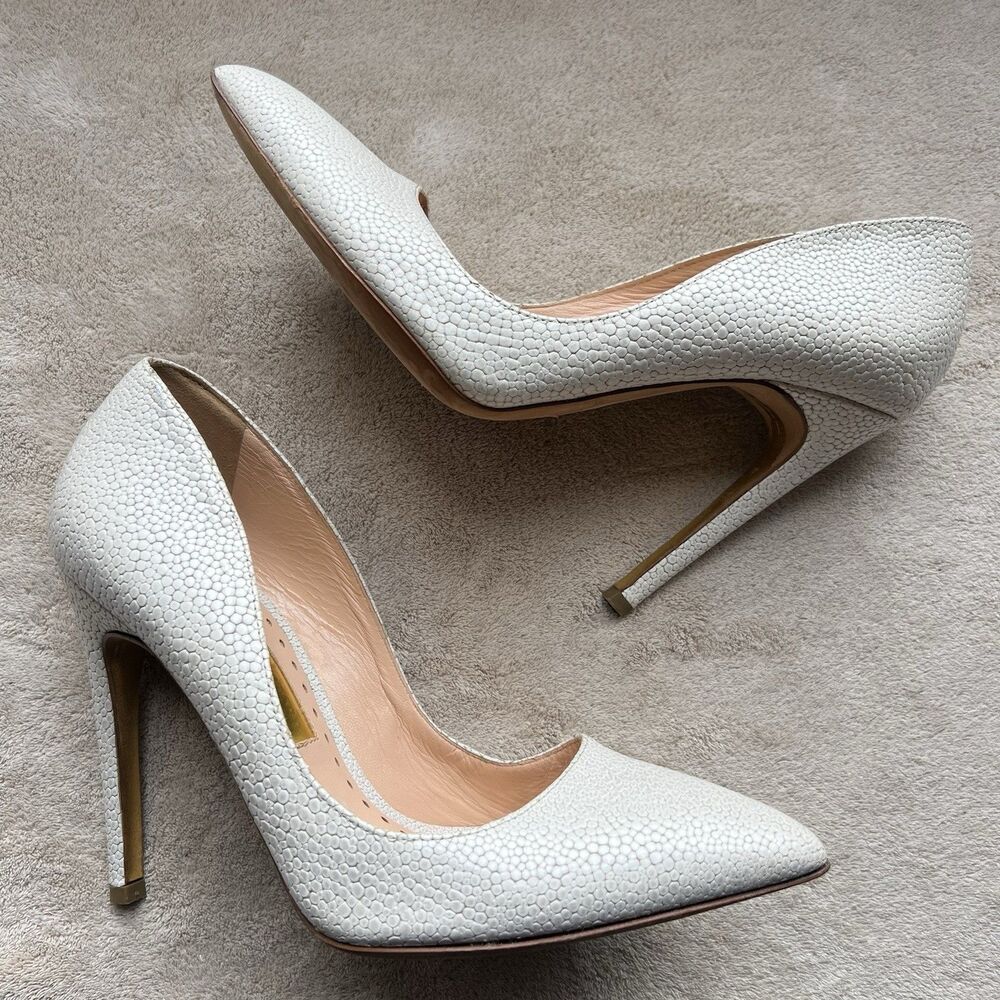 Rupert Sanderson Vivian Cobble Chantilly White Ivory High Heel Pump EU 37 US 6.5